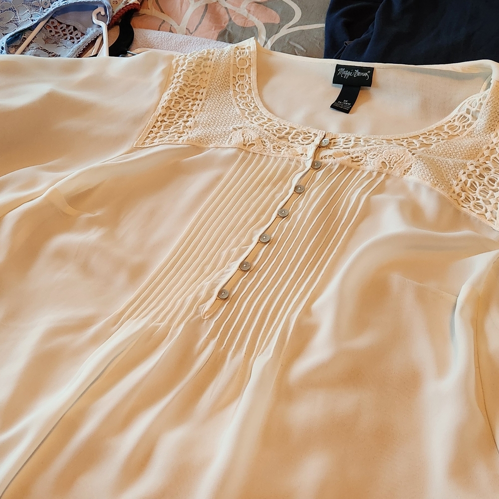 Dress Barn Cream Buttoned Blouse with Bib Collar